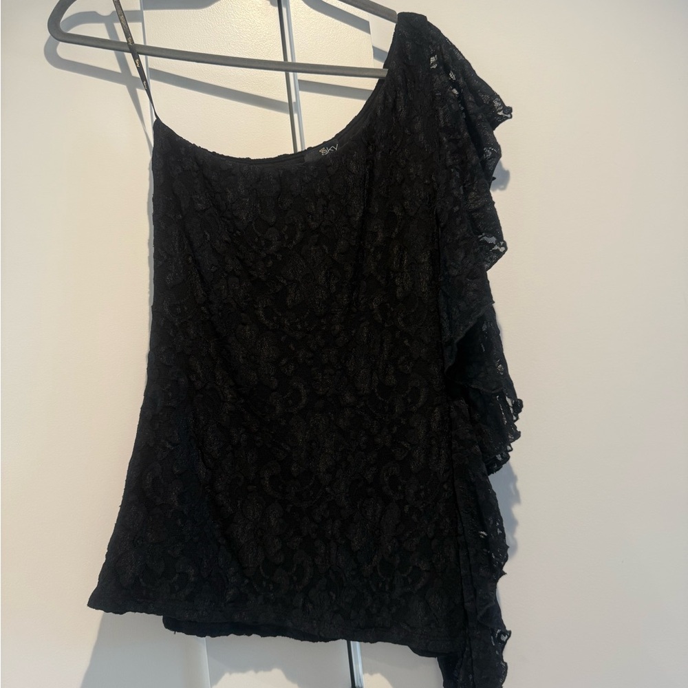 Sky Black Asymmetrical Ruffled Camisole…NWOT